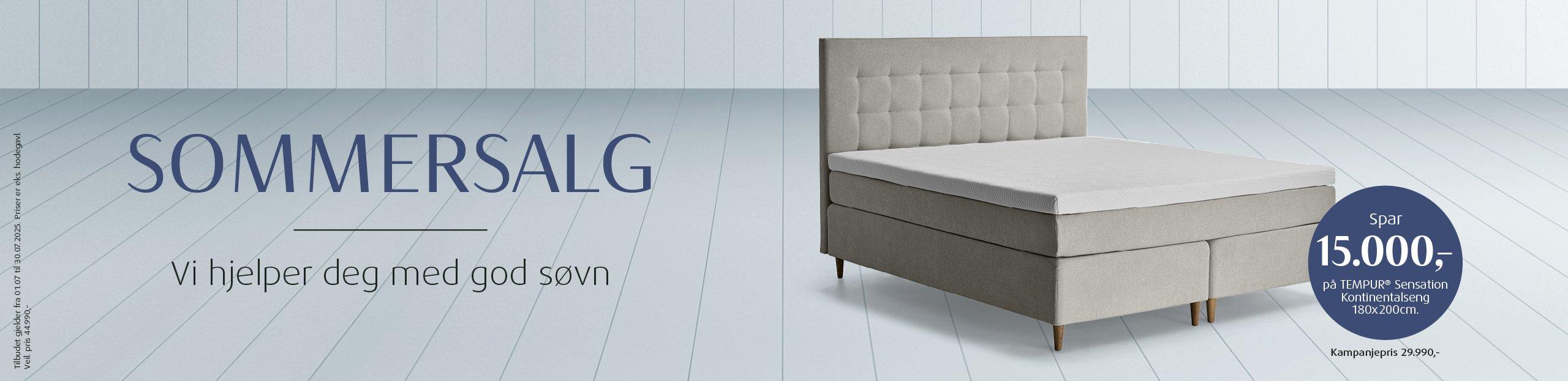 TEMPUR Sensation kontinentalseng 180x200 cm, trykkavlastende memory foam - spar 15,000 NOK