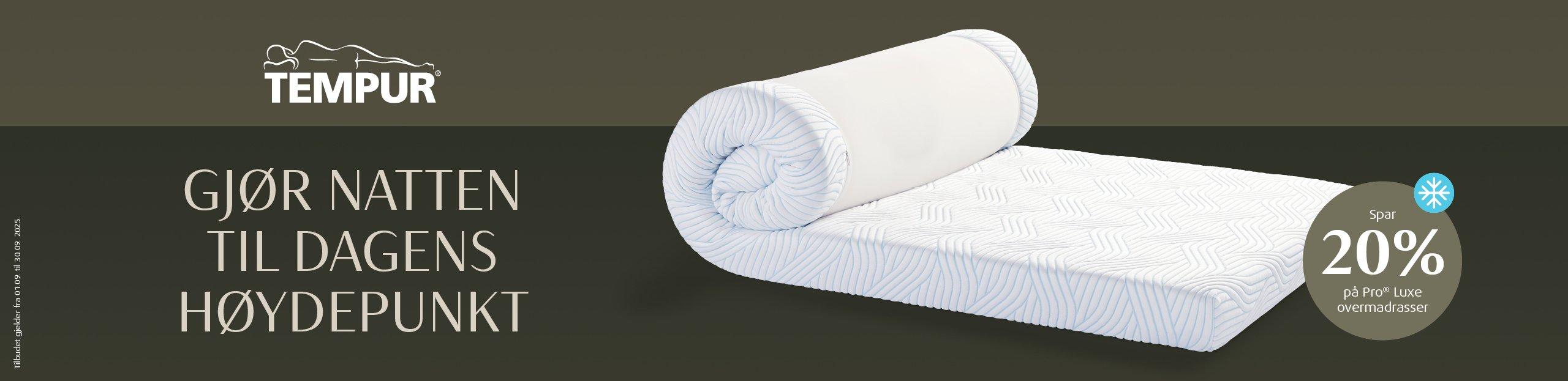 TEMPUR Pro Luxe 10cm overmadrasser, trykkavlastende memory foam