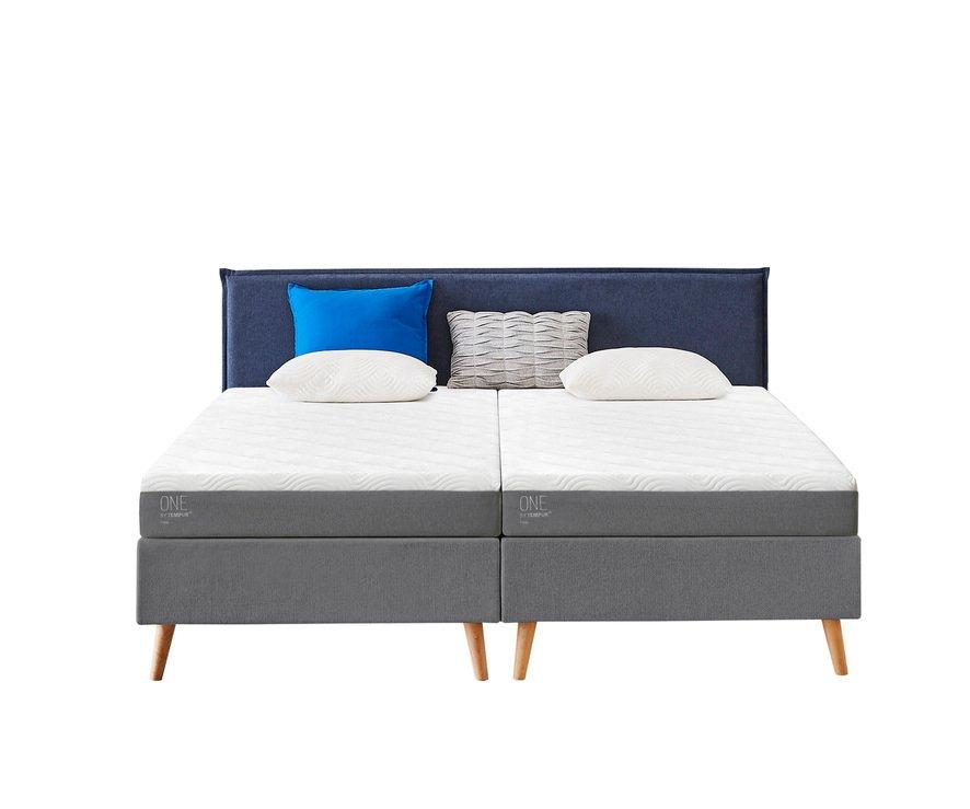 ONE by TEMPUR® Boxspring - 180 x 210 - Plat - Gris et Bleu - Sans Matelas