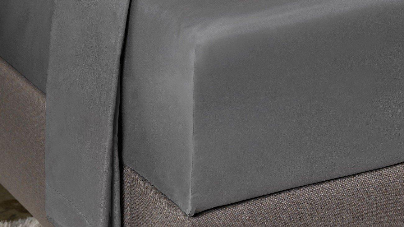 DRAP HOUSSE SATIN DE COTON ANTHRACITE 90 x 200 CM HOME BY TEMPUR&trade;