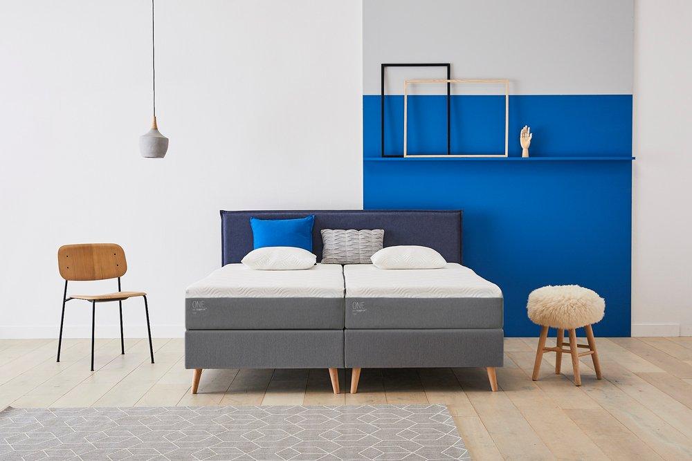 ONE by TEMPUR® Boxspring - 180 x 210 - Vlak - Grijs en Blauw - Exclusief Matras