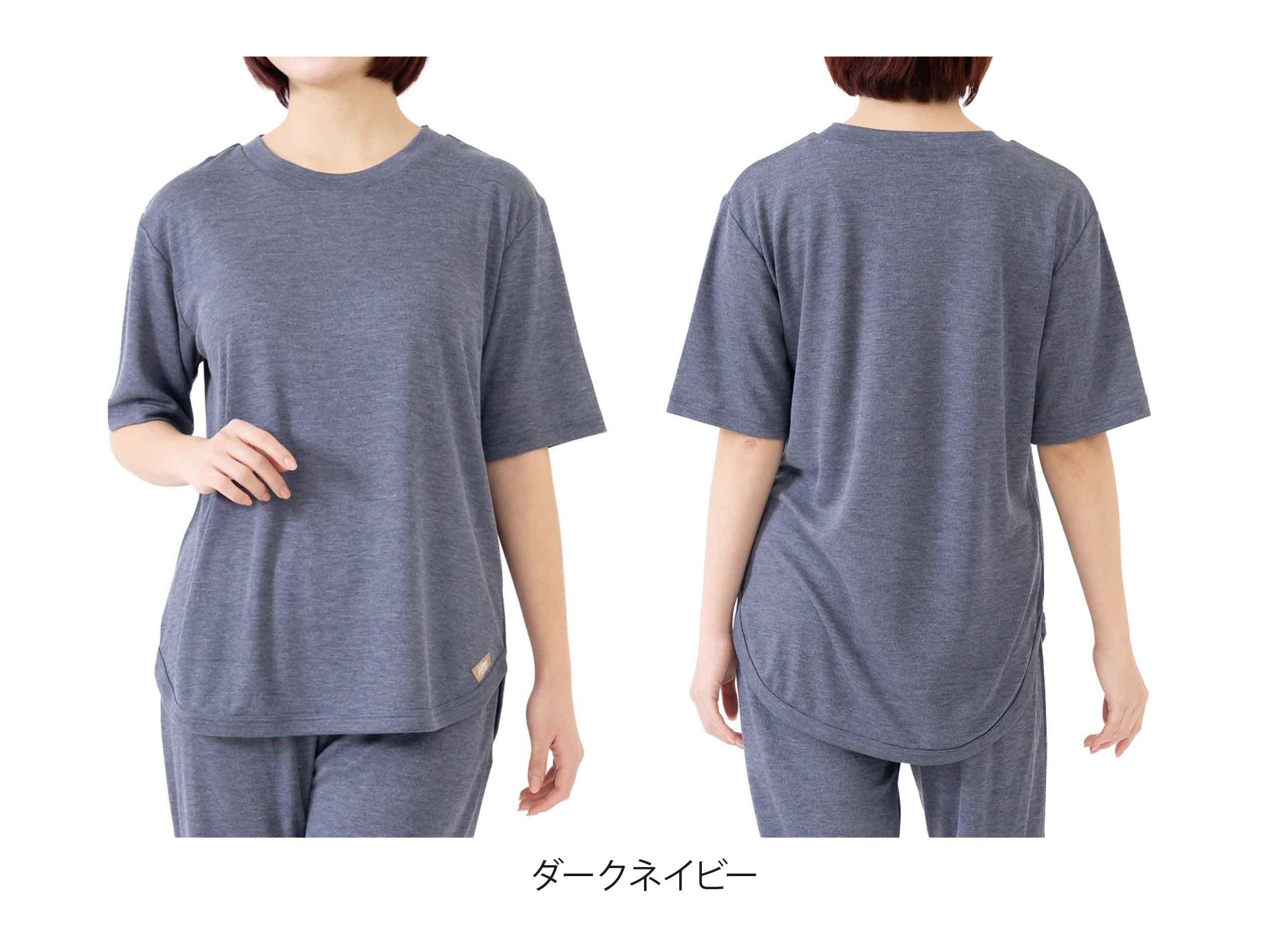 リラクシングウェア レディース 半袖丸首シャツ ムレを抑える柔らかメッシュ