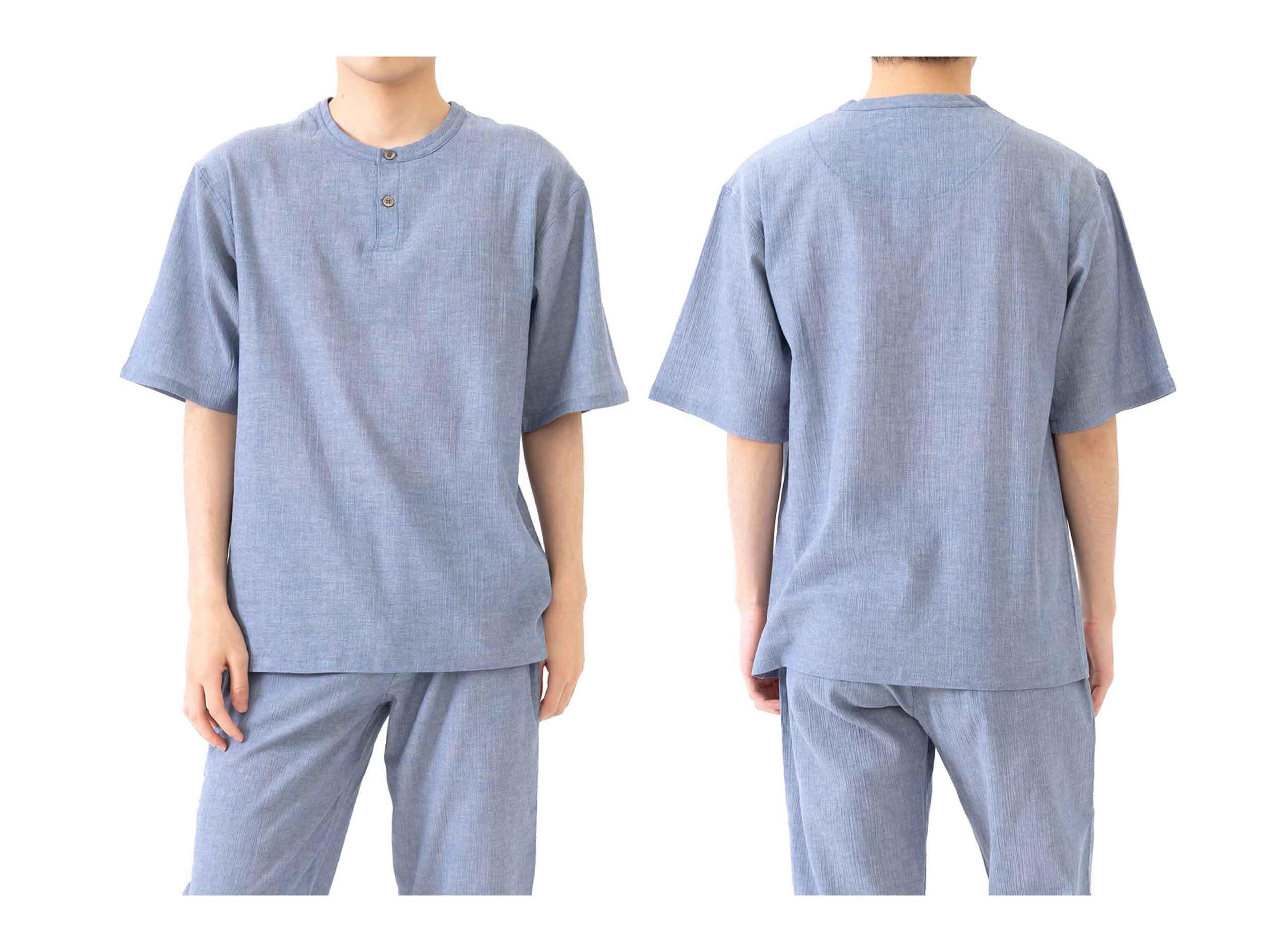 [ネット限定] リラクシングウェア メンズ 半袖ヘンリーネックTシャツ クレープ