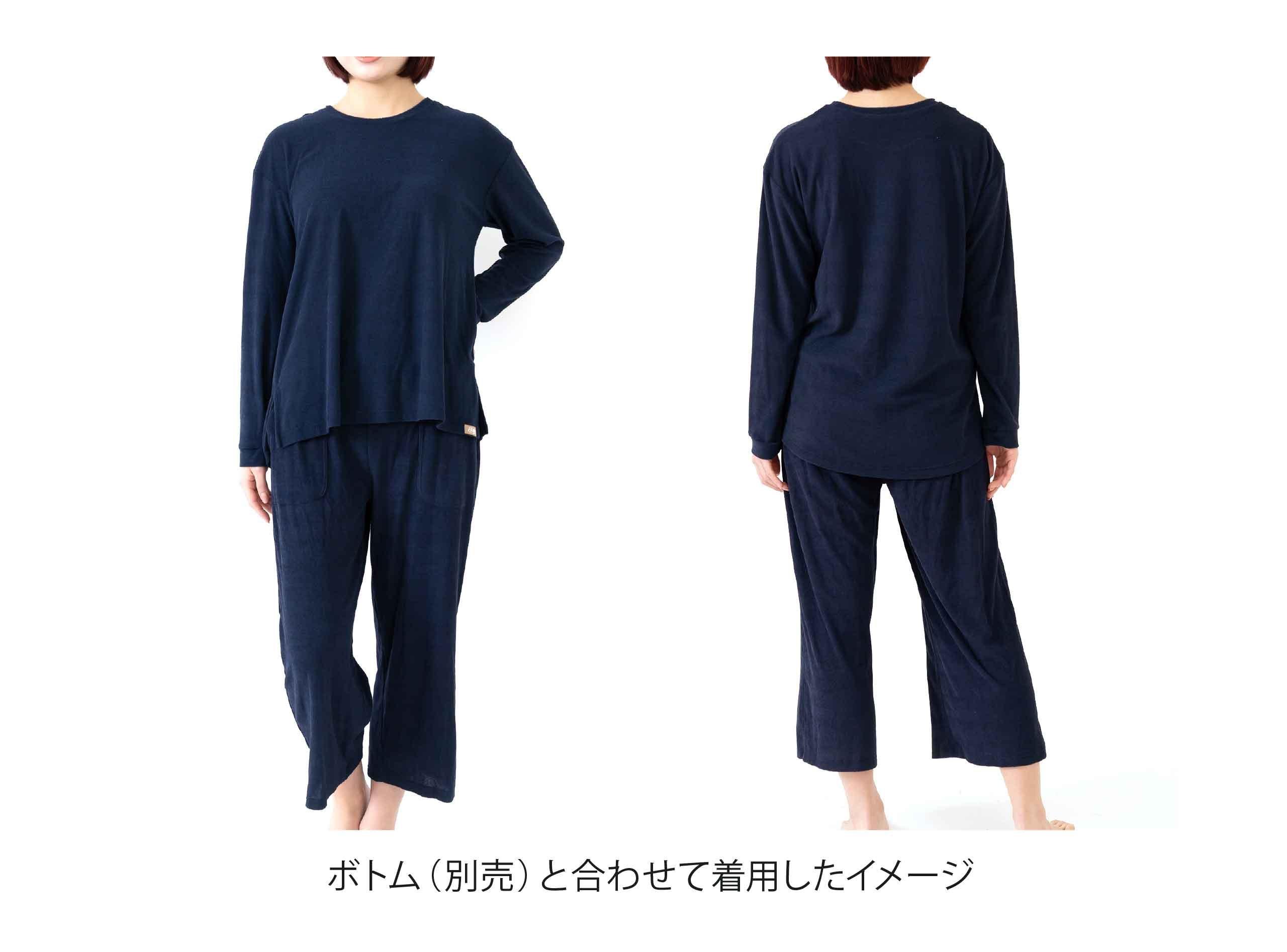 リラクシングウェア レディース 長袖丸首シャツ パイル