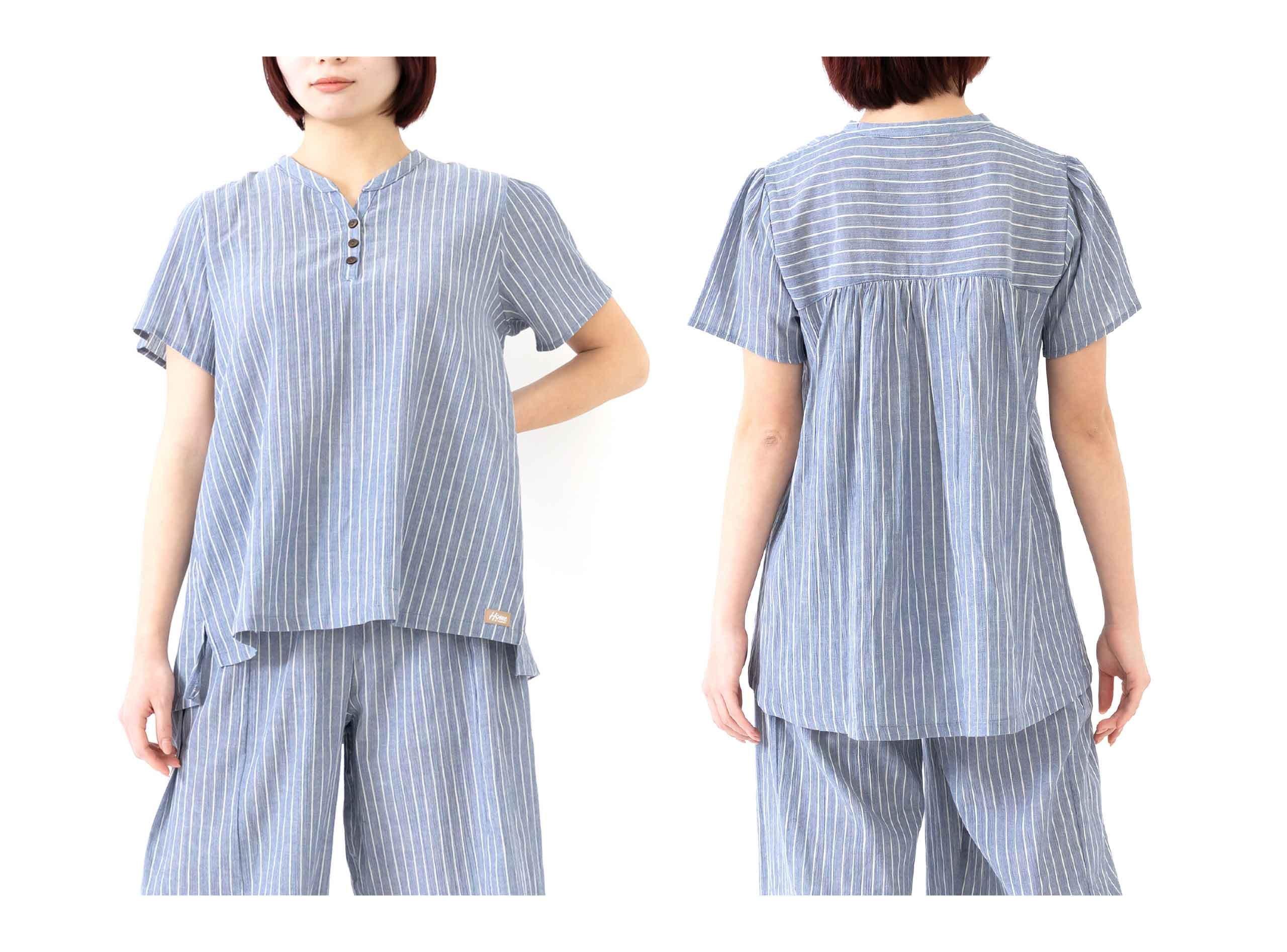 [ネット限定] リラクシングウェア レディース 半袖ヘンリーネック クレープ