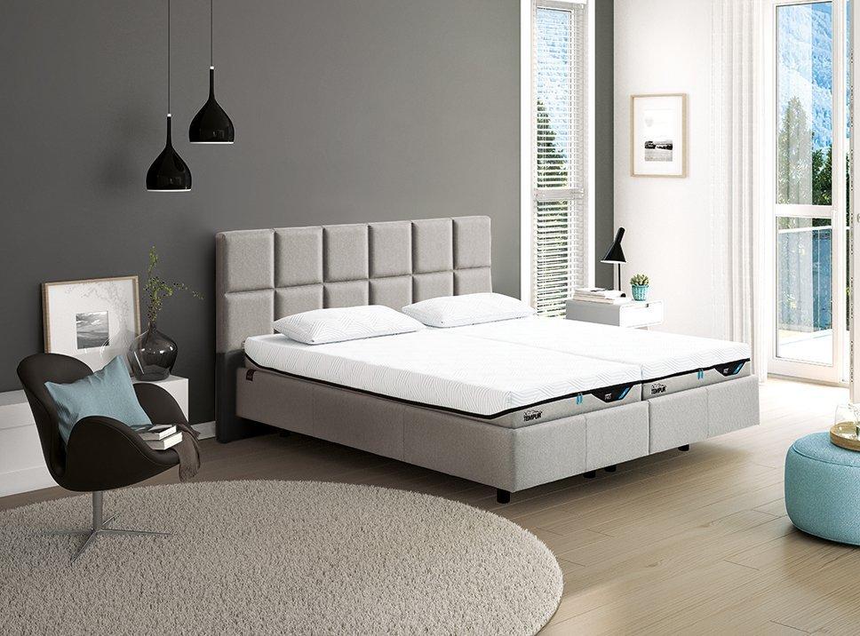 TEMPUR® Classic Polsterbett in Ash Grey / Kopfteil Check 110 Duo (Stoff und Kunstleder)