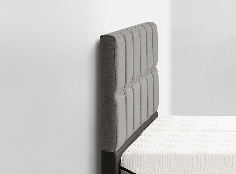 TEMPUR® Classic Polsterbett in Ash Grey / Kopfteil Check 110 Duo (Stoff und Kunstleder)