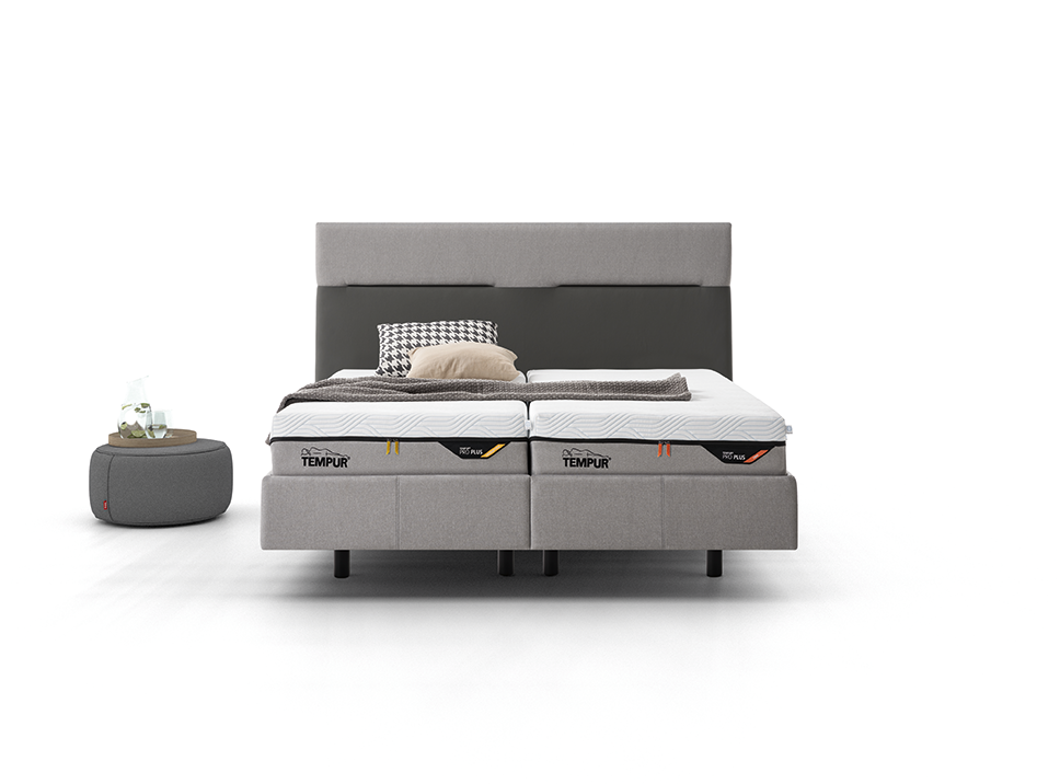 TEMPUR® Classic Polsterbett in Ash Grey / Kopfteil Check 110 (Stoff)